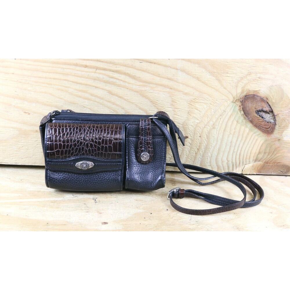 Vintage Brighton Crossbody Leather Croc Embossed Front Pockets Shoulder Bag